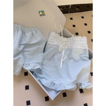 Sin Glee 法式純欲風吊帶睡衣女夏季新款短褲大碼性感家居服套裝