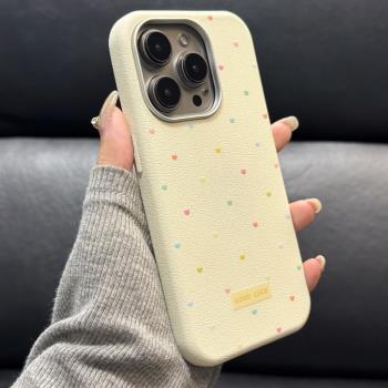 ins彩色小愛心適用蘋果16promax手機殼16新款iphone15promax創意13皮紋金屬框14PRO防摔12簡約韓系11全包女款