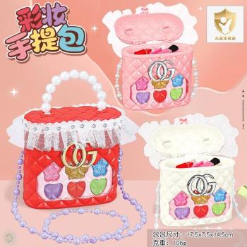 跨境兒童化妝品玩具模擬口紅眼影彩妝箱斜跨揹包帶鏡子梳妝臺玩具