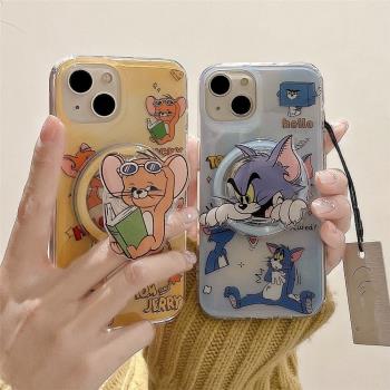 情侶貓咪老鼠磁吸支架適用蘋果15/12手機殼14pm/13mini可愛xs max/iPhone 11PRO全包XR軟658plus矽膠SE3防摔