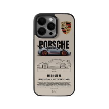 外貿爆款PORSCHE汽車款香檳色適用蘋果16promax手機殼創意新款15小眾iPhone14pro矽膠全包黑邊貼片防摔套