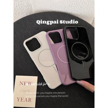 輕派簡約純色光面磁吸殼適用蘋果16promax手機殼iphone13新款15pro女款14小眾12情侶ins高階感日韓風全包軟殼