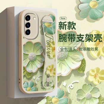油畫立體花適用三星s21手機殼s21ultra新款s21十+小羊皮FE腕帶galaxy支架samsung全包防摔女中國風保護軟套