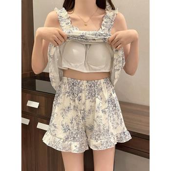 帶胸墊睡衣女夏款純欲風吊帶套裝薄款可外穿高階感家居服無袖背心