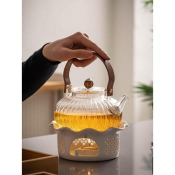 耐熱玻璃南瓜提樑壺套裝蠟燭保溫加熱溫茶爐家用日式下午茶花茶壺