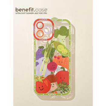 benefit清新可愛卡通蔬菜適用於iphone16promax蘋果15PRO手機殼13新款14套12創意11透明xsmax矽膠xr防摔8plus