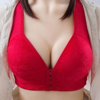 新款大碼薄款無鋼圈前扣式文胸聚攏防下垂收副乳女士胖媽媽內衣