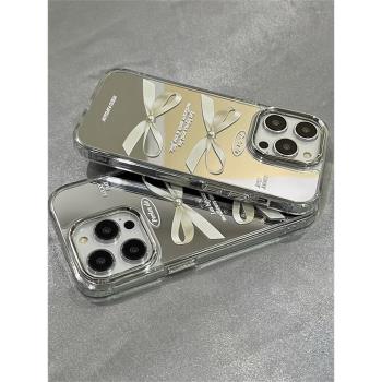 ins立體珍珠蝴蝶結鏡面適用K80小米15/14手機殼K60至尊版13T紅米Note11新款12Turbo小眾13pro+/K50矽膠K70E女