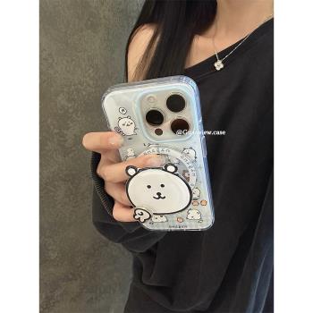guanview ins可愛轉轉小手自嗨熊適用蘋果16promax手機殼iphone16新款15pro軟14雙層13新款12磁吸支架防摔套