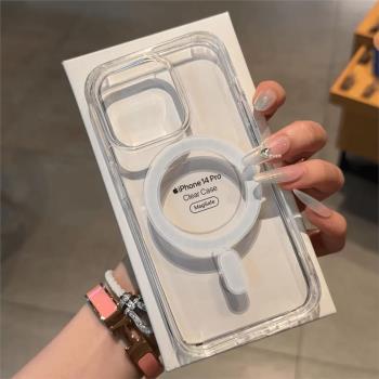 磁吸亞克力支援無線充電適用iPhone16Promax手機殼透明蘋果15保護套Magsafe防摔14pro簡約13高階78P時尚