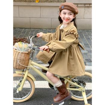 兒童風衣外套春季2025新款蝴蝶結女寶寶春裝春秋款中長款女童上衣