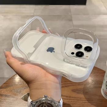蘋果16promax手機殼新款14簡約16pro透明純殼13隱形雙支架15promax創意iPhone16高階感12波浪邊全包防摔適用