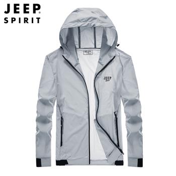 JEEP/吉普防曬衣男超薄透氣冰絲防曬服大碼男士連帽戶外薄款外套