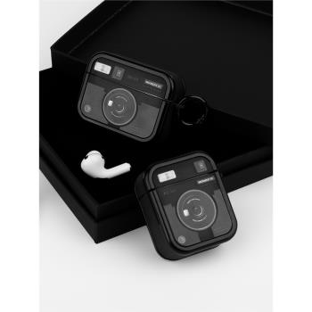 悟望初品 原創攝影師復古設計師照相機適用蘋果AirPods 1/2/4代簡約黑色新3代保護套Pro 2代無線藍牙耳機軟殼