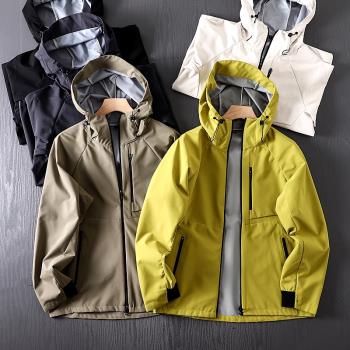 戶外三防沖鋒衣防風防水徒步登山服男士舒適透氣經典連帽夾克外套