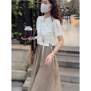 夏季新中式氣質小洋裝國風高階感改良旗袍禪意上衣半身裙兩件套裝