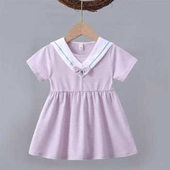 童裝寶寶夏季新款洋裝女小童條紋裙子女孩海軍風短袖1-4歲2