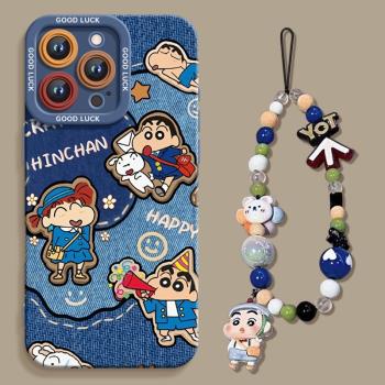 適用蘋果16promax手機殼新款iPhone16卡通15可愛13牛仔小新14復古16e全包12高階感plus掛繩11超火16pro套xr