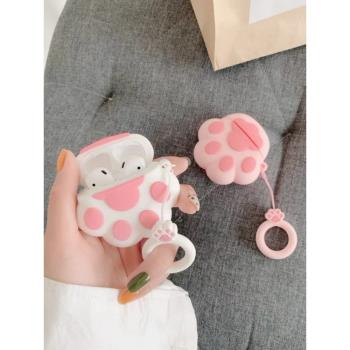 日韓卡通可愛貓爪適用AirPodsPro保護套1/2代3代蘋果無線藍牙耳機殼新款AirPodspro2矽膠軟殼女三代防摔盒5代
