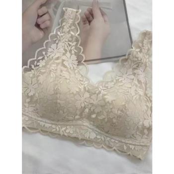 乳膠蕾絲無痕冰絲美背文胸無鋼圈聚攏防下垂收副乳背心式內衣胸罩