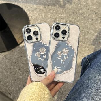 適用於蘋果iphone15手機殼14promax補妝鏡子13鏡面12鬱金香xr花朵xsmax小眾高階感女神新款14plus清新ins明星