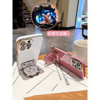 小龍貓補妝鏡適用三星M54支架橫豎M53矽膠M52手機殼M33女M30S化妝M13旋轉J7軟J6防摔J5輕J4可愛J3薄30輕Prime