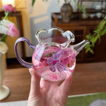 蝴蝶壺高硼矽玻璃茶壺耐熱泡茶器家用簡約帶過濾小茶壺茶具公道杯