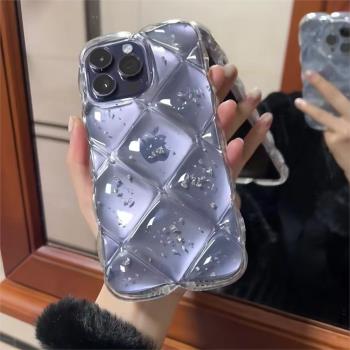 16pro立體菱格閃粉適用15蘋果14promax手機殼透明iPhone13女12高階11矽膠14氣囊防摔高階12promax女13pro小眾