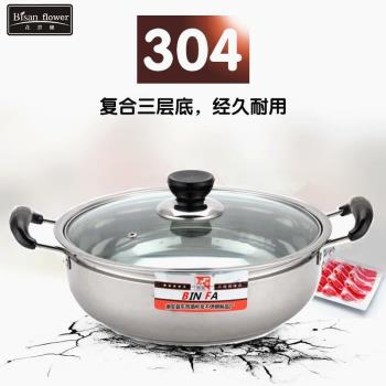 不銹鋼湯鍋家用火鍋煮鍋加厚平底奶鍋不粘鍋雙耳大湯鍋電磁爐通用
