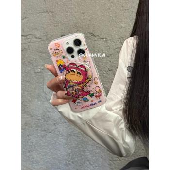 guanview 卡通蠟筆小新小夥伴磁吸殼適用iPhone16ProMax蘋果15手機殼14Pro雙層矽膠13動漫搖搖樂支架16防摔套