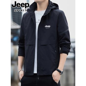 JEEP吉普春季外套男士工裝2025新款潮牌韓版潮流痞帥夾克春秋春裝