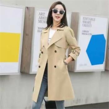 純色風衣女2022新款中長款長袖外套春秋冬氣質雙排扣寬松流行大衣