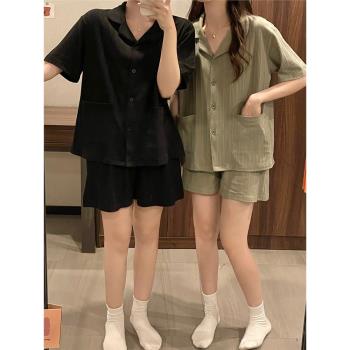 2025年新款情侶睡衣男女款夏天薄款純棉短袖大碼家居服可外穿套裝