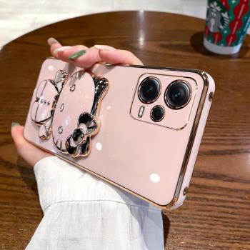 適用小米POCO X5 5G手機殼防摔X5Pro 5G海外版保護套POCO C65軟KT貓補妝鏡子F5 5G矽膠軟支架可愛創意新款