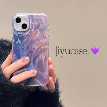 半透漸變紫色適用於三星S24ultra手機殼s9+羽毛紋s23plus鐳射s22矽膠s21fe/s20/s10/a23/a72/a54軟殼note8