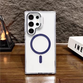 商務輕奢手機殼適用三星S25Ultra鏡框支架新款Galaxy S24+防摔保護套透明magsafe磁吸23plus簡約uitra網紅ins