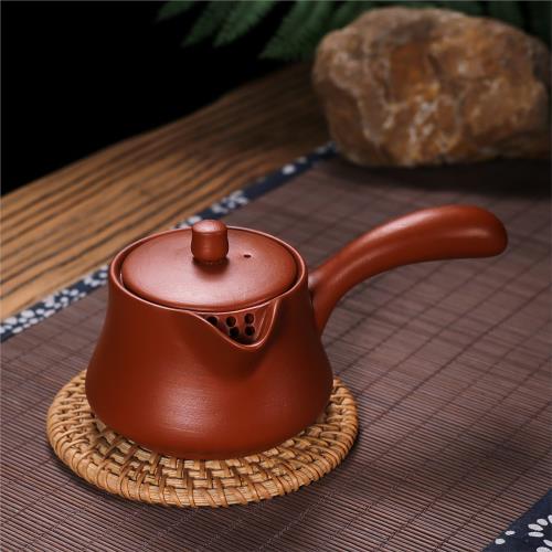 潮州朱泥手拉壺小容量側把紫砂壺功夫茶具帶過濾泡茶壺漢羽壺家用