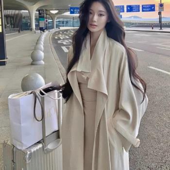 【露絲風衣】高階感立領長款氣質垂感風衣外套女氛圍感秋季新款