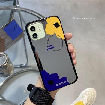 大黃藍花適用於iPhone11pro/12ProMax蘋果12手機殼IPHONE11女款十一硬殼日韓ins風i12情侶十二por保護套個性
