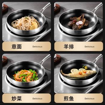 不粘鍋炒鍋家用無塗層不銹鋼平底牛排煎蛋炒鍋燃氣電磁爐專用