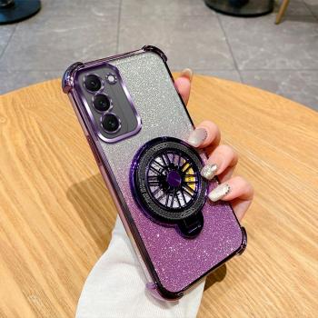三星S21手機殼新款時尚閃粉適用GalaxyS21FE高階感解壓旋轉陀螺磁吸支架全包創意S21Ultra超薄氣囊防摔保護套