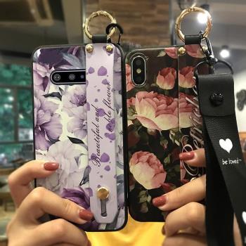 適用於LG V60腕帶手機殼V60 ThinQ 5G掛繩保護套支架小清新花系列