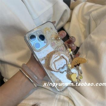 幸運滿滿鯛魚燒貓咪支架適用蘋果16promax手機殼iphone13新款15pro少女14情侶12趣味創意ins韓系卡通可愛全包