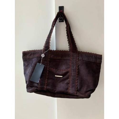 復古美拉德色系托特包2024燈芯絨蕾絲邊包包大容量通勤包腋下包包