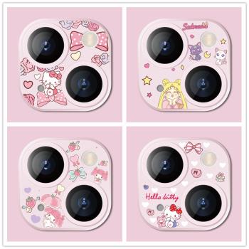 kitty貓適用iPhone15/16ProMax卡通鏡頭膜蘋果14pro後攝像頭保護圈16plus美樂蒂13金屬鷹眼鏡頭貼玻璃膜女款
