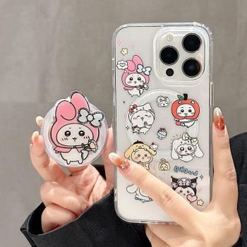超可愛變裝美樂蒂吉伊卡哇磁吸支架適用蘋果16手機殼iphone15promax新款女款13硬底14pro少女心13pro亞克力殼