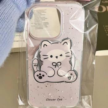 紫灰貓咪磁吸支架適用三星A55 5G手機殼S24ultra/Note20軟A22/A53/A54/S10矽膠s24可愛S23FE新款S21+特別S20