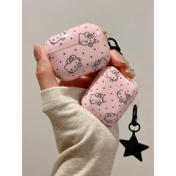 卡通少女心粉色凱蒂貓適用AirPods Pro保護套1/2代蘋果無線藍牙耳機殼AirPods3代防摔盒kt貓華強北五代女矽膠