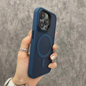 膚感磨砂磁吸無線充適用蘋果16promax手機殼新款簡約iphone15亞克力硬殼14矽膠軟邊13高階12防指紋11防摔plus