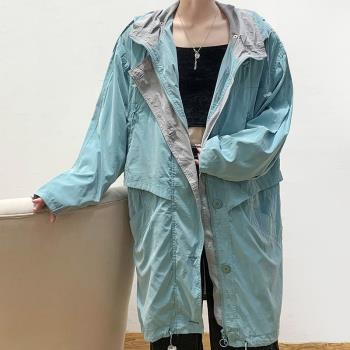 無假期的人】歐洲單！超大碼復古美式休閑連帽寬松風衣外套女春秋